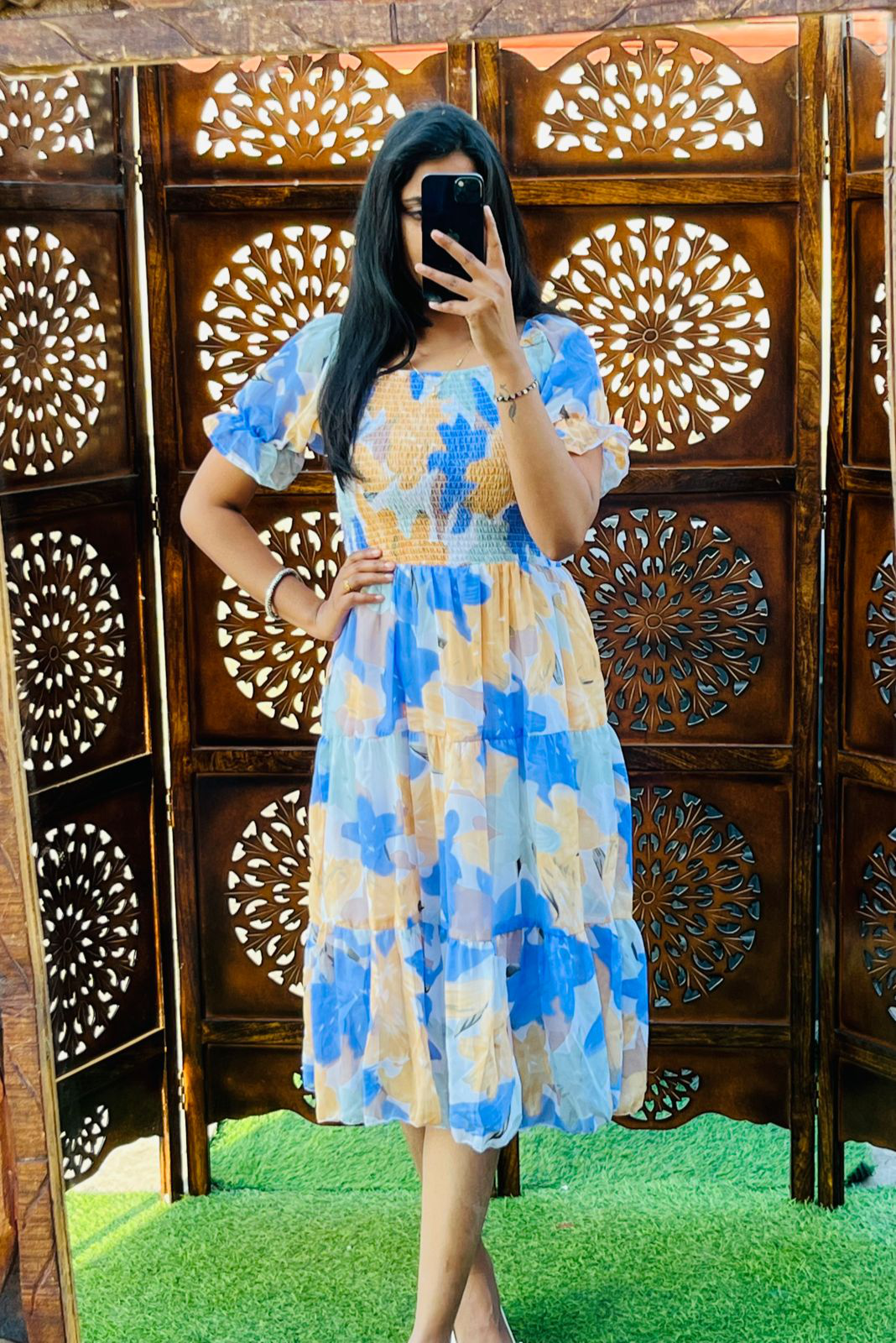 Sunflower-Printed Midi DressサイズM Sunflower-Printed Midi Dress M sky